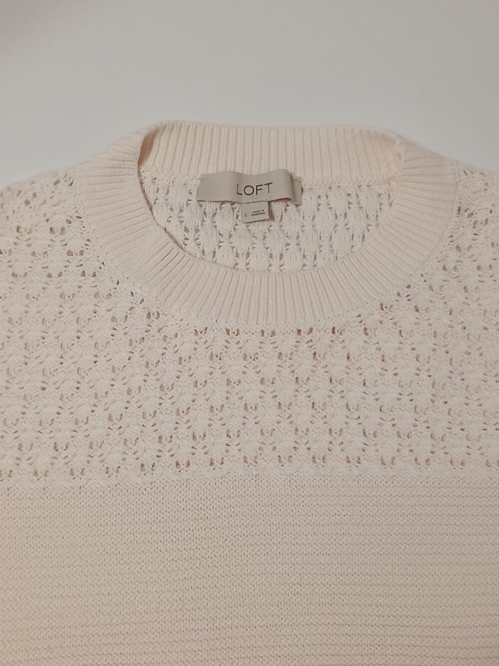 LOFT Women’s Large Ivory Pointelle Open Knit Crew Neck Sweater - Picture 4 of 8